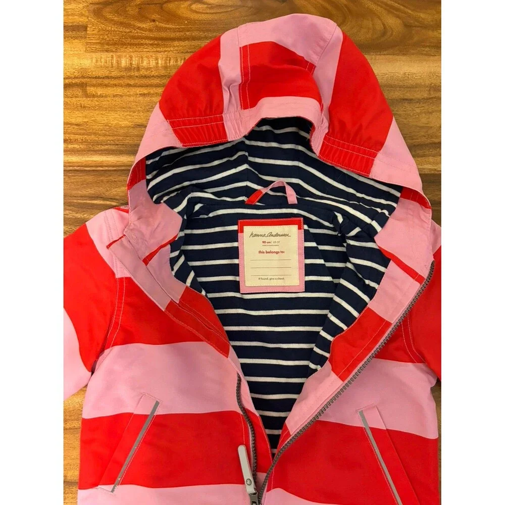 Hanna Andersson Wind At Your Back Anorak Jacket, Red and Pink Stripe, Size 3T